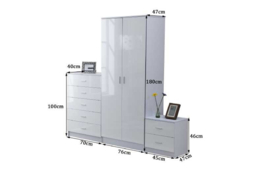 PRICE DROP! White High Gloss 3 Piece Bedroom Furniture Set - Modern Wardrobe, Chest of Drawers & Nightstand, E1 MDF, Scratch Resistant - thumbnail 7