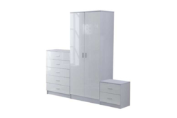 PRICE DROP! White High Gloss 3 Piece Bedroom Furniture Set - Modern Wardrobe, Chest of Drawers & Nightstand, E1 MDF, Scratch Resistant - thumbnail 6
