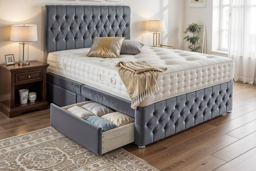 Chesterfield Crushed Velvet Divan Bed with Memory Sprung Mattress Set - 6 Sizes & Storage