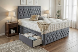 Chesterfield Crushed Velvet Divan Bed with Memory Sprung Mattress Set - 6 Sizes & Storage - thumbnail 2