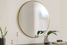 Nordic Round Mirror with Gold Frame, Defog and Shatterproof Design - thumbnail 6