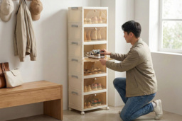 6-Tier Foldable Shoe Cabinet with Lockable Wheels and Transparent Cover - thumbnail 2