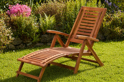 Acacia Wood Folding Steamer Deck Chair - Weather-Resistant Garden Lounger + Optional Table - thumbnail 4