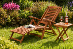 Acacia Wood Folding Steamer Deck Chair - Weather-Resistant Garden Lounger + Optional Table - thumbnail 3