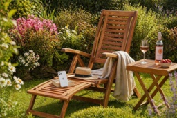 Acacia Wood Folding Steamer Deck Chair - Weather-Resistant Garden Lounger + Optional Table