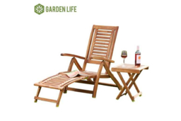 Acacia Wood Folding Steamer Deck Chair - Weather-Resistant Garden Lounger + Optional Table - thumbnail 6