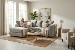 Dylan Jumbo Cord Fabric Grey Left Hand Corner Sofa - Modern 5-Seater Corner Sofa - thumbnail 2