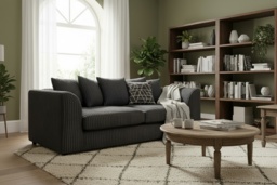 Dylan Grey Jumbo Cord Fabric 3-Seater Sofa - Modern Handmade UK Sofa, Plush Deep Cushions - thumbnail 2