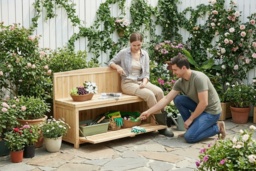 Rustic Outdoor Wood Storage Bench - Garden Patio Accessory & Tool Seat - thumbnail 2