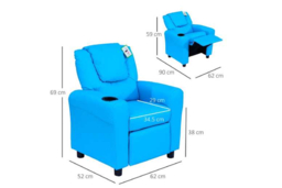 Kids Blue Faux Leather Recliner Armchair with Cup Holder - 65kg Capacity, Easy-Clean, Plush Padded - thumbnail 7