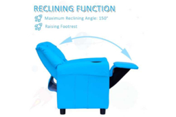 Kids Blue Faux Leather Recliner Armchair with Cup Holder - 65kg Capacity, Easy-Clean, Plush Padded - thumbnail 8