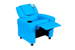 Kids Blue Faux Leather Recliner Armchair with Cup Holder - 65kg Capacity, Easy-Clean, Plush Padded - thumbnail 5