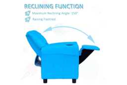 Kids Blue Faux Leather Recliner Armchair with Cup Holder - 65kg Capacity, Easy-Clean, Plush Padded - thumbnail 4