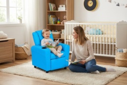 Kids Blue Faux Leather Recliner Armchair with Cup Holder - 65kg Capacity, Easy-Clean, Plush Padded - thumbnail 2