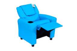 Kids Blue Faux Leather Recliner Armchair with Cup Holder - 65kg Capacity, Easy-Clean, Plush Padded - thumbnail 1