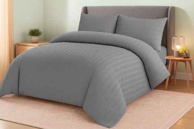 Luxury Seersucker Duvet Cover Set - Soft, Breathable & Machine Washable, Modern Style, Optional Deep Fitted Sheet - 13 Colours, All Sizes - image 1