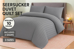 Luxury Seersucker Duvet Cover Set - Soft, Breathable & Machine Washable, Modern Style, Optional Deep Fitted Sheet - 13 Colours, All Sizes - thumbnail 6