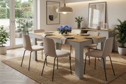 Extendable Solid Oak Dining Table - Space-Saving, 160-207cm, Modern Classic in Navy, Grey or White - thumbnail 6