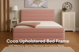 Coco Plush Velvet Upholstered Bed with Memory Spring Mattress - All-In-One Comfort & Style (Single to Super King) - thumbnail 8