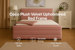 Coco Plush Velvet Upholstered Bed with Memory Spring Mattress - All-In-One Comfort & Style (Single to Super King) - thumbnail 2