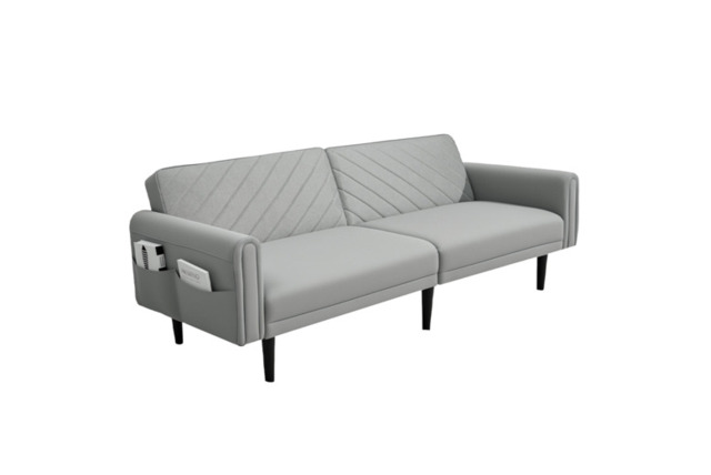 2-in-1 Convertible Sofa Bed with Adjustable Backrest, Storage, Thick Cushions, and Wooden Frame - Cream or Grey - image 1
