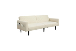 2-in-1 Convertible Sofa Bed with Adjustable Backrest, Storage, Thick Cushions, and Wooden Frame - Cream or Grey - thumbnail 3