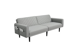 2-in-1 Convertible Sofa Bed with Adjustable Backrest, Storage, Thick Cushions, and Wooden Frame - Cream or Grey - thumbnail 1