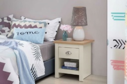 Cream Bedroom Bedside Table with Drawer & Open Shelf - Durable Modern Nightstand, Compact Storage Solution - thumbnail 1