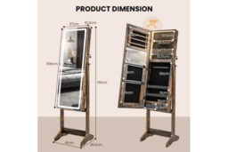 Freestanding Mirrored Jewellery Cabinet with LED Lights, Velvet Lining & Storage Drawers - Bedroom Organiser - thumbnail 6