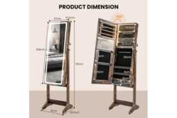 Freestanding Mirrored Jewellery Cabinet with LED Lights, Velvet Lining & Storage Drawers - Bedroom Organiser - thumbnail 2
