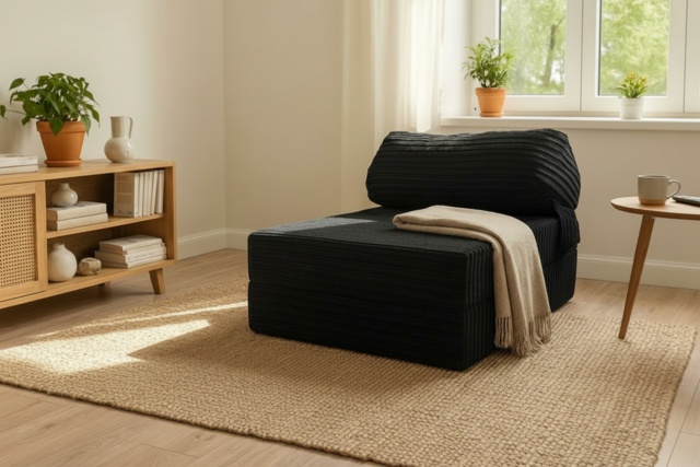 Jumbo Cord Fabric Z Pillow Chair Bed Sofa - Versatile 1-Seater, Modern Fold-Out Guest Bed, 4 Colours - image 1