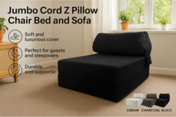 Jumbo Cord Fabric Z Pillow Chair Bed Sofa - Versatile 1-Seater, Modern Fold-Out Guest Bed, 4 Colours - thumbnail 6