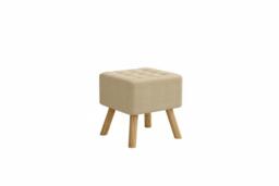 Linen Fabric Padded Wooden Leg Footstool with Durable Pine Base