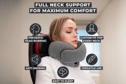 Memory Foam Travel Neck Pillow - Adjustable, Washable Cover, Optional Eye Mask & Earplugs - thumbnail 7