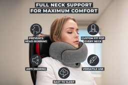 Memory Foam Travel Neck Pillow - Adjustable, Washable Cover, Optional Eye Mask & Earplugs - thumbnail 3