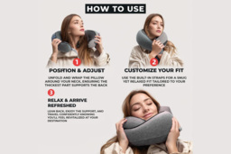 Memory Foam Travel Neck Pillow - Adjustable, Washable Cover, Optional Eye Mask & Earplugs - thumbnail 4