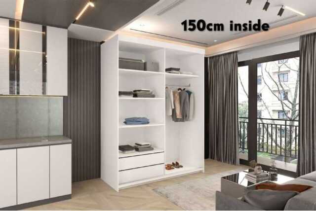 Noda Contemporary Sliding Door Wardrobe - Large Mirror, Space-Saving Storage, White/Grey/Votan Oak, 150cm or 200cm - image 1
