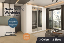 Noda Contemporary Sliding Door Wardrobe - Large Mirror, Space-Saving Storage, White/Grey/Votan Oak, 150cm or 200cm - thumbnail 6
