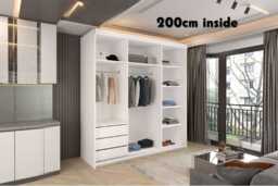 Noda Contemporary Sliding Door Wardrobe - Large Mirror, Space-Saving Storage, White/Grey/Votan Oak, 150cm or 200cm - thumbnail 4