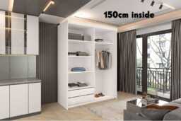 Noda Contemporary Sliding Door Wardrobe - Large Mirror, Space-Saving Storage, White/Grey/Votan Oak, 150cm or 200cm - thumbnail 1