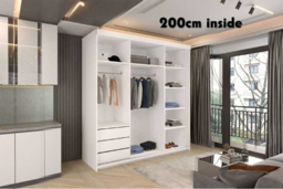 Noda Contemporary Sliding Door Wardrobe - Large Mirror, Space-Saving Storage, White/Grey/Votan Oak, 150cm or 200cm - thumbnail 8