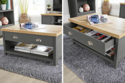 Avon Contemporary Oak & Grey Coffee Table with Storage Drawers - Living Room Centrepiece - thumbnail 4