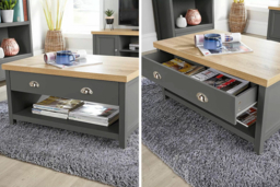 Avon Contemporary Oak & Grey Coffee Table with Storage Drawers - Living Room Centrepiece - thumbnail 8