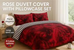 Rose Polycotton Duvet Cover Set - Soft, Breathable, Machine Washable Floral Bedding - Single, Double, King & Super King - thumbnail 2