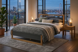 Amelia Wooden Bed Frame with Panelled Headboard & Oak Veneer Finish - Double or King Siz - thumbnail 1