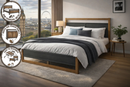 Amelia Wooden Bed Frame with Panelled Headboard & Oak Veneer Finish - Double or King Siz - thumbnail 2