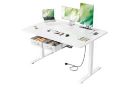 EcoFurnix Modern Electric Sit-Stand Living Room Desk, White Walnut Wood, Adjustable Height, 120x80cm - thumbnail 6