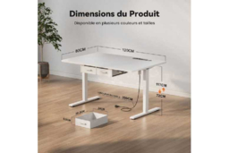 EcoFurnix Modern Electric Sit-Stand Living Room Desk, White Walnut Wood, Adjustable Height, 120x80cm - thumbnail 7