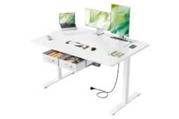 EcoFurnix Modern Electric Sit-Stand Living Room Desk, White Walnut Wood, Adjustable Height, 120x80cm - thumbnail 2