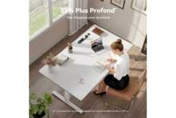 EcoFurnix Modern Electric Sit-Stand Living Room Desk, White Walnut Wood, Adjustable Height, 120x80cm